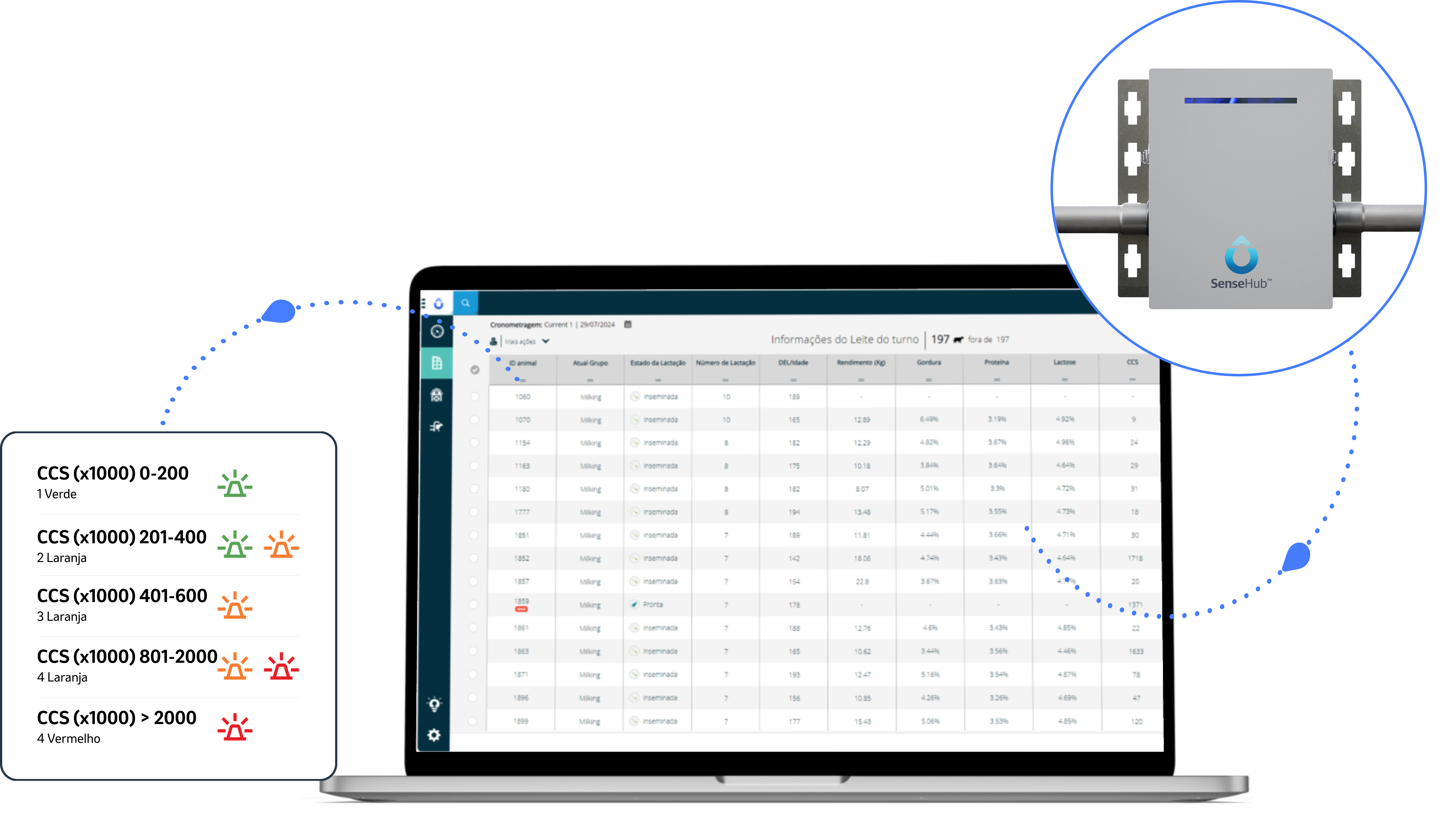 Relatório de triagem de leite SenseHub num computador portátil